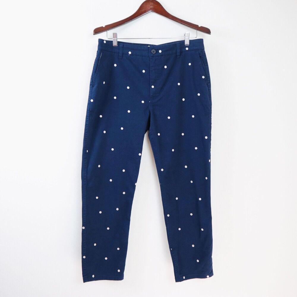 J Crew Size 30 Vintage Straight Pant Polka-dot Stretch Chino Navy Blue